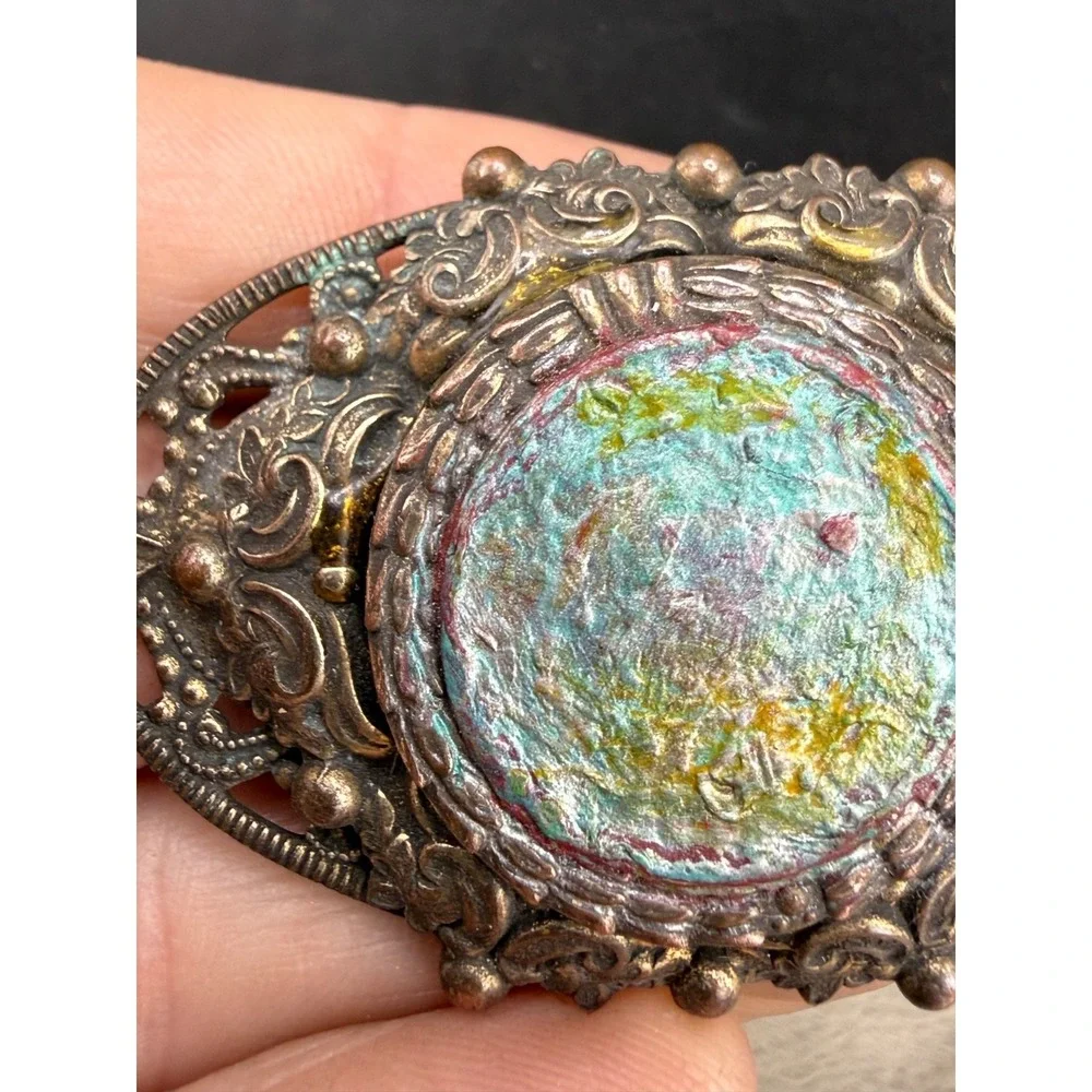 Vintage Brooch Iridescent Mottled Silver Tone REPAIR UPCYCLE NO BACK
